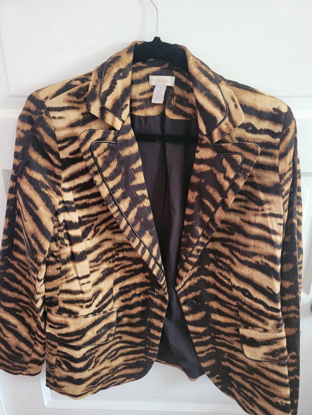 Chico's Tiger-Print Blazer Jacket - Black & Tan